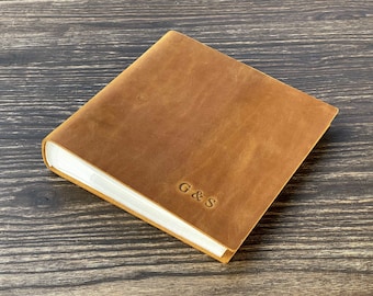 Personalised Fair Trade Small Distressed Leather Photo Album Wedding Album  or Guestbook Acid-free Recycled Khadda Paper 