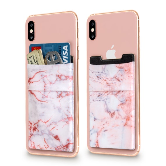 Android and All Smartphones. Finger Ring and Cell Phone Stick on Wallet Card Holder Phone Pocket for iPhone Cardly Pink /& Black Two