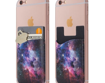 Two Galaxy cell phone stick on wallet card holder phone pocket for iPhone, Android and all smartphones