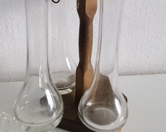 Vintage Modern Triple Desk Glass Hanging Vase, Planter Pot with Wooden Stand, Hydroponics Plant Glass ith Holder, Terrarium Vase Container