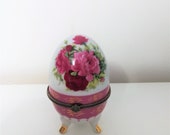 Egg-Shaped Porcelain Trinket Box, White with flower Motifs, black Edging German porcelain egg shape trinket box Jewelry Holder design JW