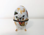 Egg-Shaped Porcelain Trinket Box, White with butterfly Motifs, black Edging German porcelain egg shape trinket box Jewelry Holder design JW