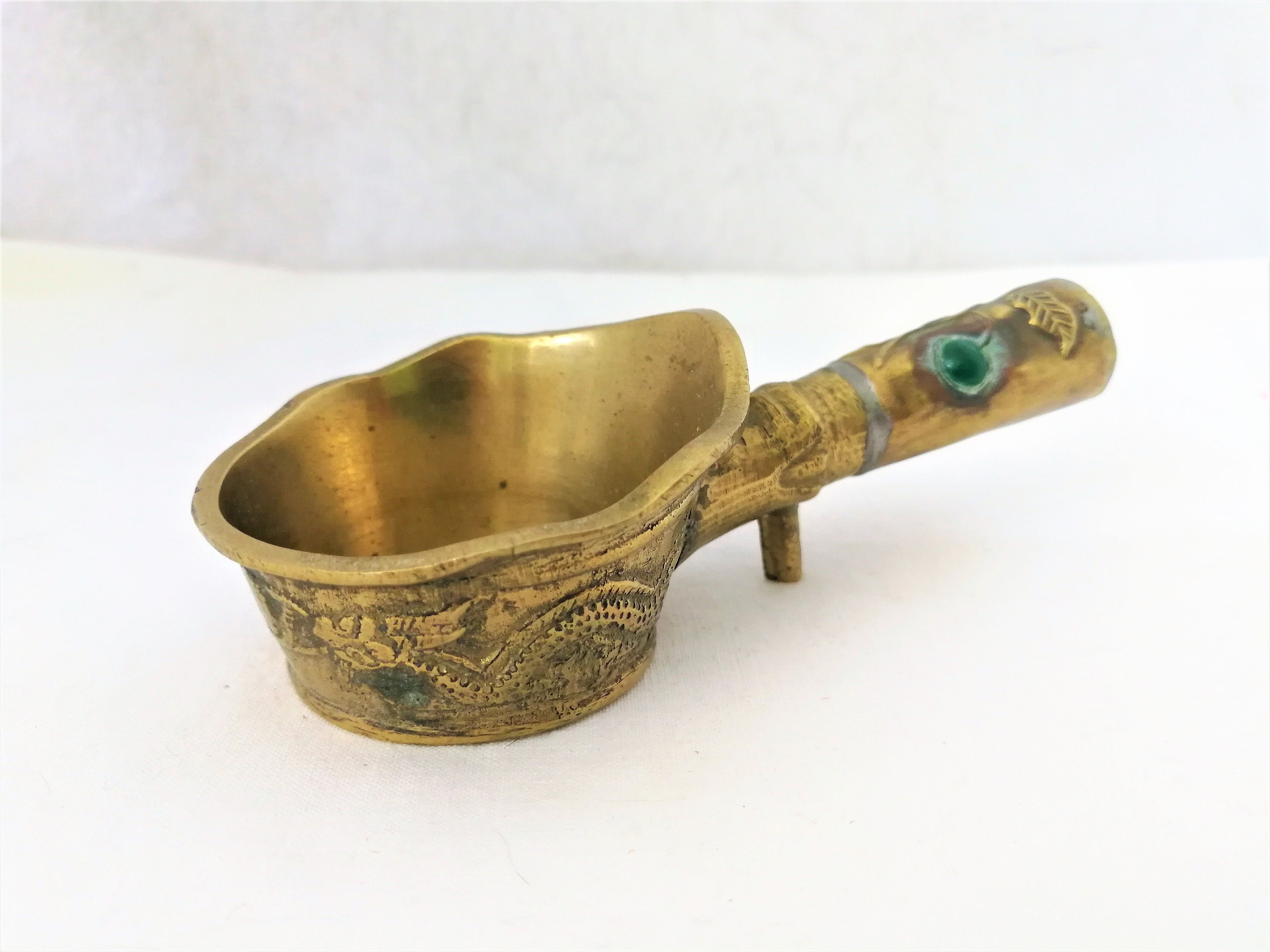 Festive vintage copper incense burner - brass incense burner - brass hand Indian incense burner with decorative flying dragon .