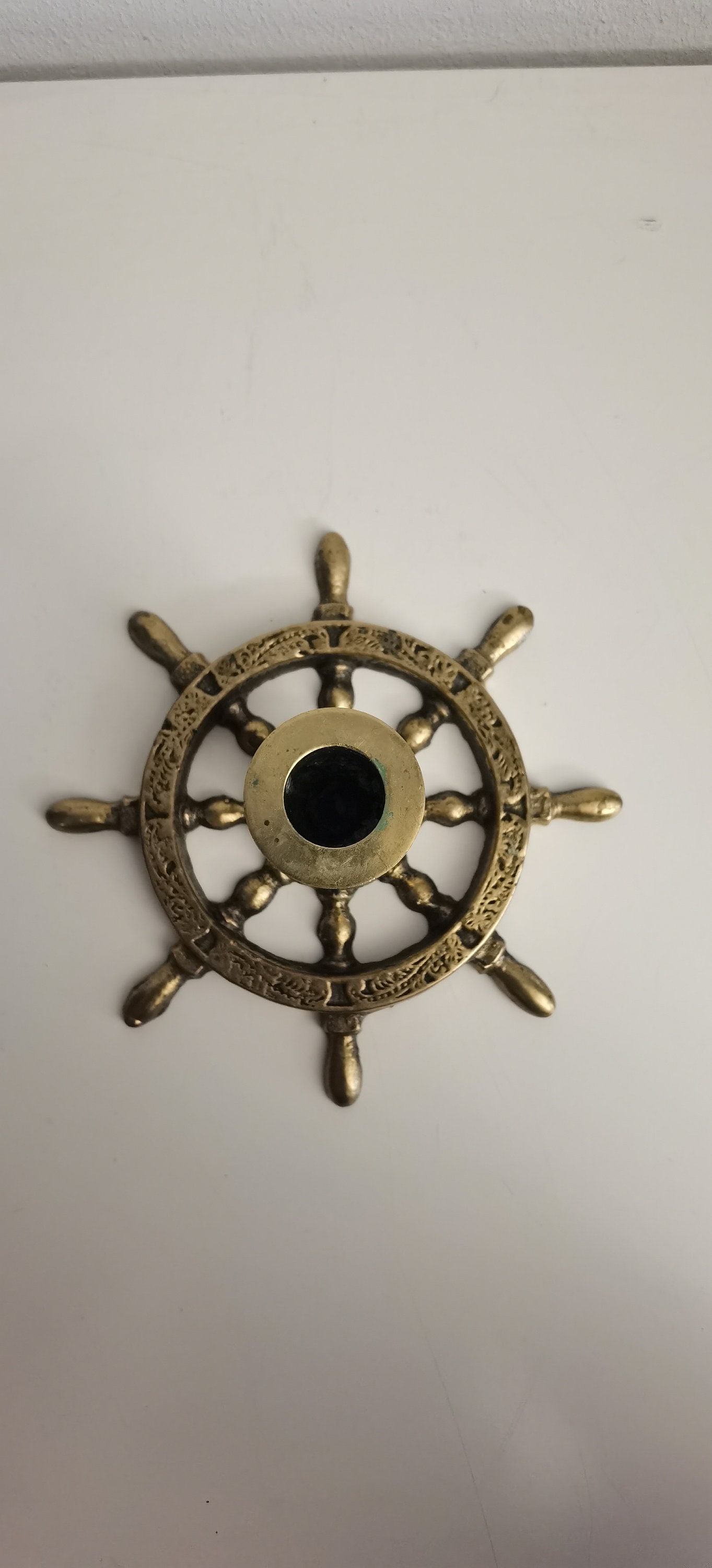 Vintage NAUTICA Brass Candlholder Ship Wheel
