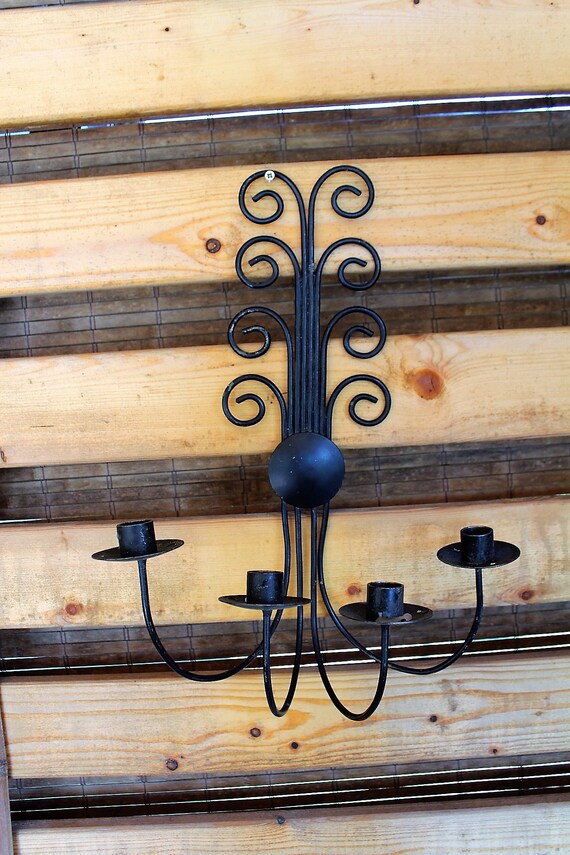 Vintage Black Iron Metal Wall Hanging Candle Holder for 4 four Etsy