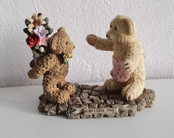 Vintage teddy bears figurine Little Bears hold flowers , Bear Collection, Beau Bears Teddies maggie & billy special day