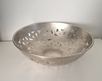 Cuenco de estaño vintage Cuenco de peltre, plato de servir de frutas con mango, cesta de nueces de caramelo, cuenco de estaño eik de peltre, cesta de pan, utensilios de cocina, coleccionables