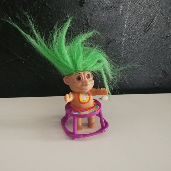 nueva novedad de rayos vtg muñeca troll suerte / bebé caminante pelo verde terminan en obras de juguete, Troll coleccionable
