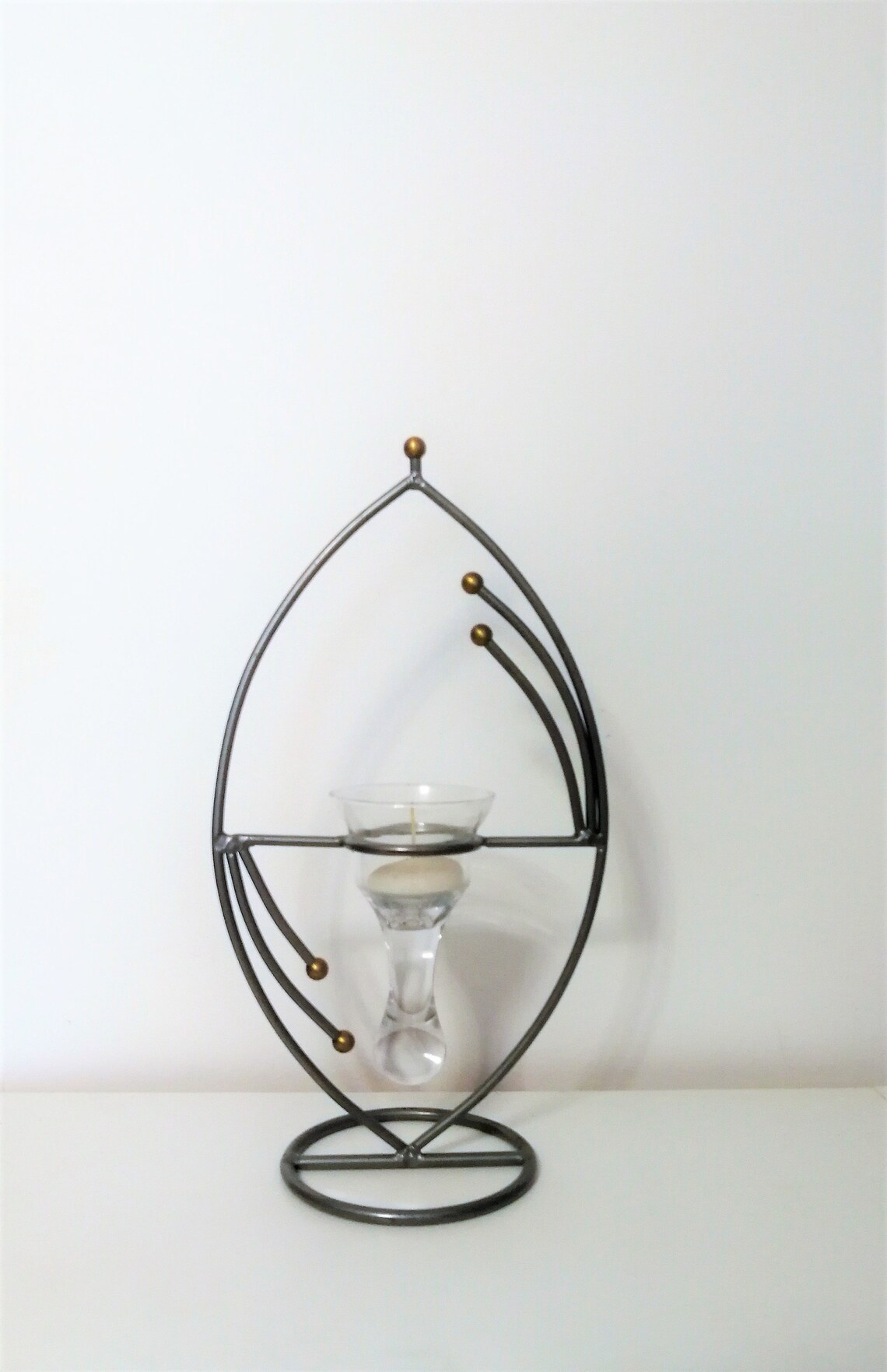 Black Metal Oval Shaped Candle Holder With Glass Insert Sweden Etsy