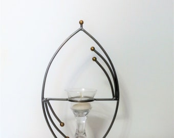 black metal Oval shaped candle holder With Glass insert sweden black Candle Home Decor -  Christmas gift - wrought iron Candle holder .