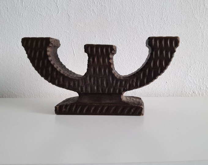Vintage Swedish Wooden Candelabra 3 Arms Carved Wood Etsy