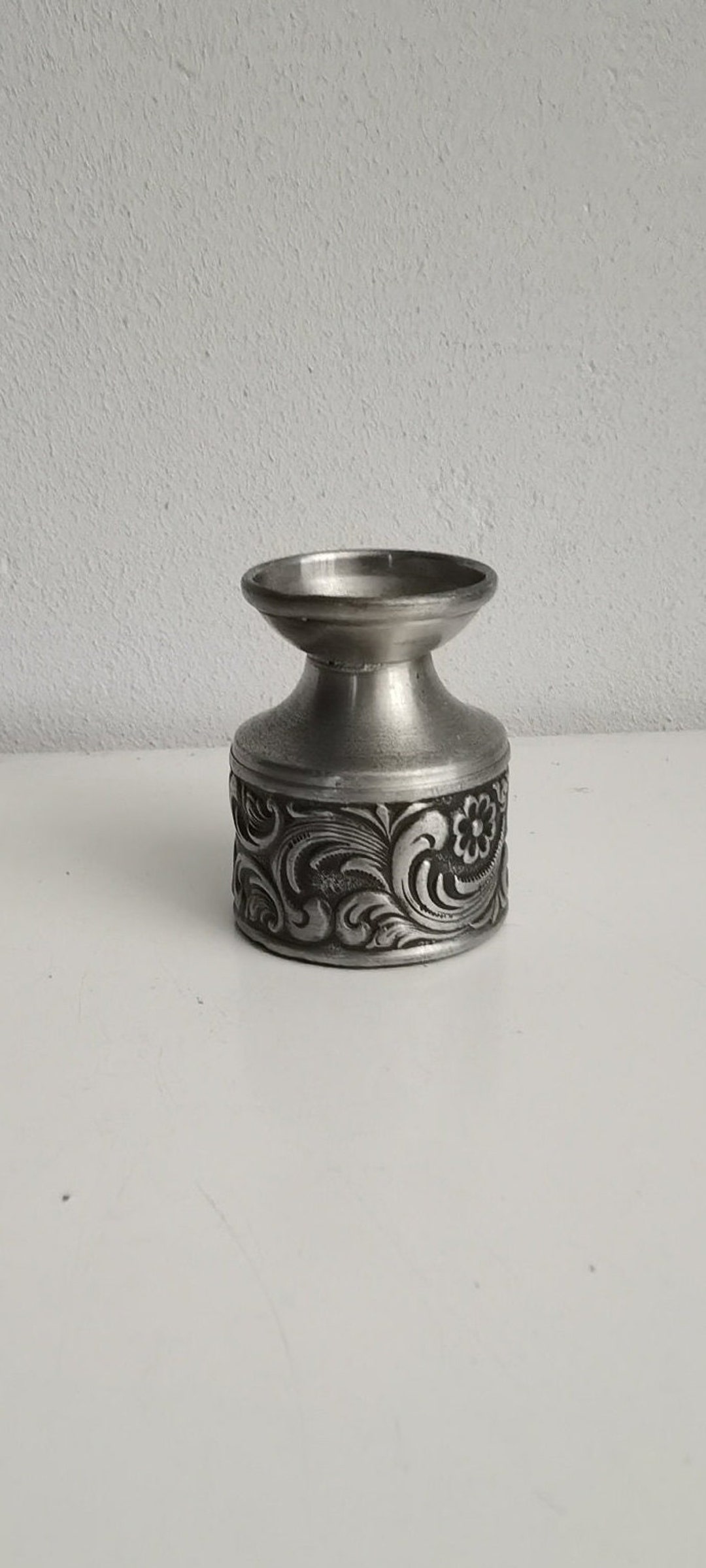 Vintage Norwegian Pewter Candle Holder Norway Scandinavian Viking Ship