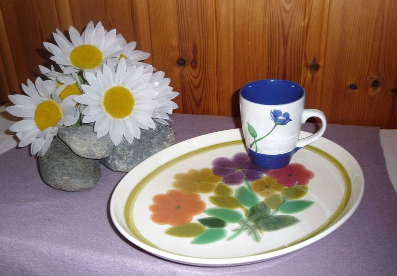Floral Plate Farmhouse Kitchen English Serving Tray Vintage Franciscan Pottery England Ceramic Platter Retro Flowers