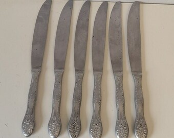 Set of 6 Vintage stainless steel Dinner Knives, USSR, Russia, metalware, kitchen home decor, cutlery, retro style 1960-1970, Christmas gift.