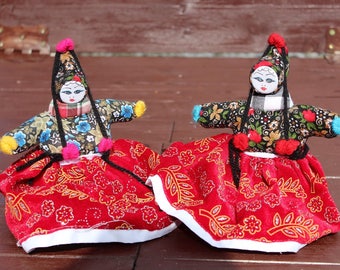 Pair of Hand Made Folk Art Dolls, Vintage National Costumes Doll, Traditional Doll, International Doll