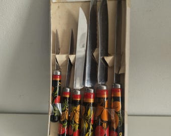 Set of 6 Vintage Russian Knifes, USSR, Russia, metalware, kitchen home decor, cutlery, retro style 1960-1970, Christmas gift.