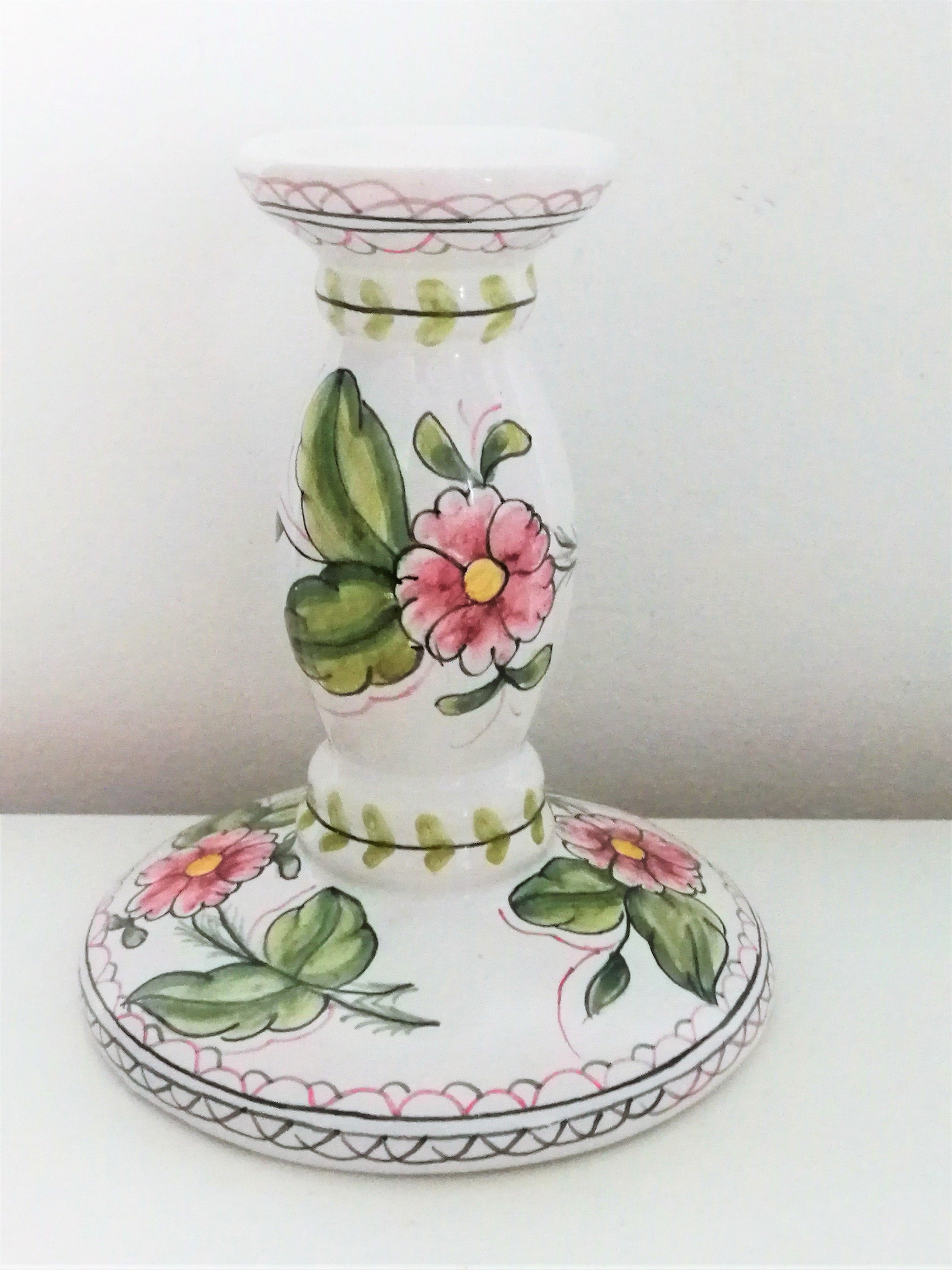 Vintage Portugal Candlestick Holder Hand Painted Floral Etsy