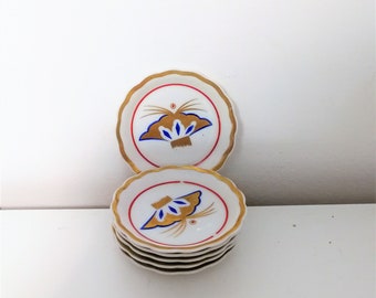 Set von 6 Vintage Porzellan Untersetzer - verziert mit Gold - Made in Germany - deutsche Porzellan Volkstedt Untersetzer Set - Weihnachtsgeschenke.