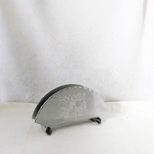 Vintage peltro tovagliolo portatrice Viking Napkin Holder - portatore di tovagliolo in alluminio norvegese norvegese - Grande regalo. Sul tuo tavolo reale - Arredamento da tavolo .