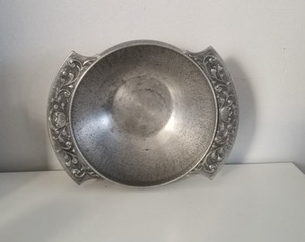 Vintage Norwegian Pewter Bowl Noruega Eik Tinn Acanthus Rosemaling Viking Floral Folk Art Table Centerpiece Diseño escandinavo