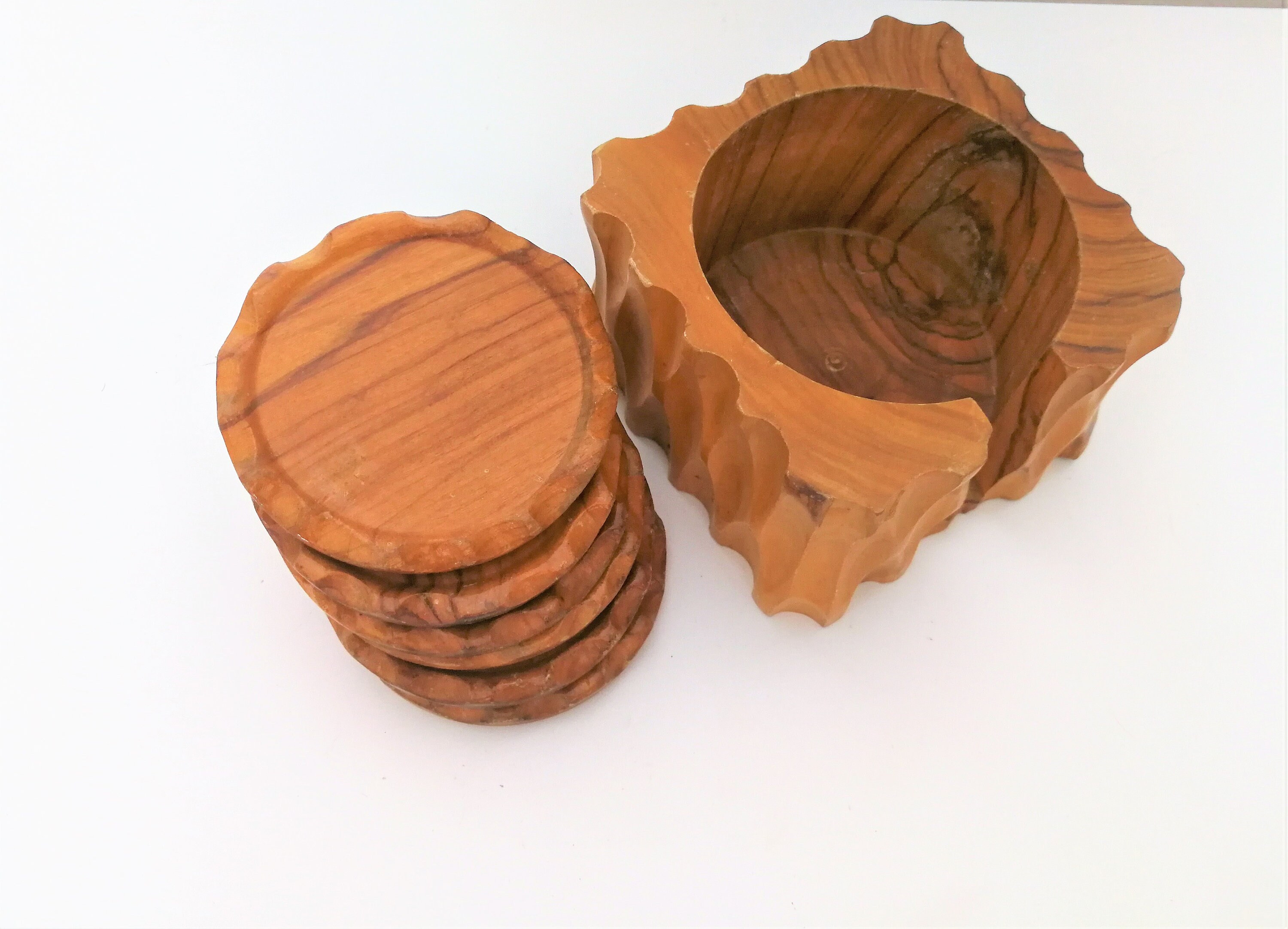 Vintage Carved Wood Coasters set of 6 Coasters Plus Stand Etsy UK