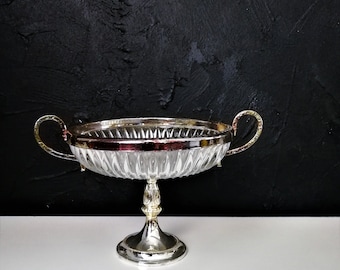 Vintage Cut glass footed bowl , Cut Glass Candy Dish, Vase With Metal Handle, Made in england , Sugar Bowl, Ice Bucket cut glass footed bowl