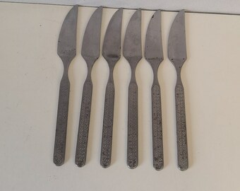Set of 6 Vintage stainless steel Dinner Knives, USSR, Russia, metalware, kitchen home decor, cutlery, retro style 1960-1970, Christmas gift.