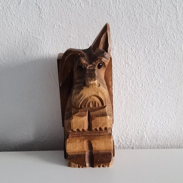 Soviet pencil box, USSR, vintage soviet pencil holder, dog wood, dog, pencil holder dog, retro pencil holder dog .