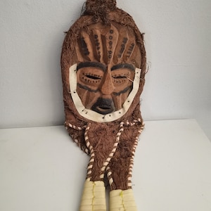 African Wooden Mask Wall Hanging, Wooden Face Wall Plaque, Carved Wood Head Wall Decor, Dark Wood African Decor