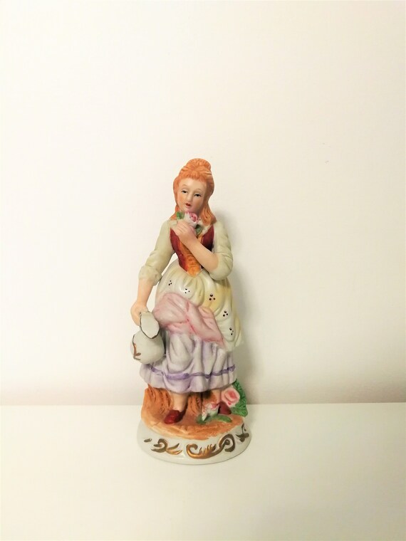 ヴィンテージ イタリア製 磁器 カポディモンテ ポットと花を持つ少女