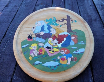 Vintage Norwegian Wood Serving Plate, Hand Painted Wooden Tray, Norway Troll Wall Hanging Plaque, Scandinavian Gnome Home Decor