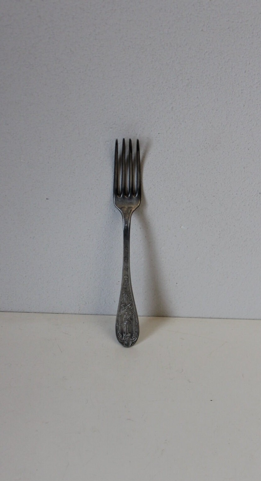 Vintage Soviet fork , Soviet forks, fork Russian fighter, Soviet patina, silver plated , Soviet Kitchen , Russian USSR Folk Art .