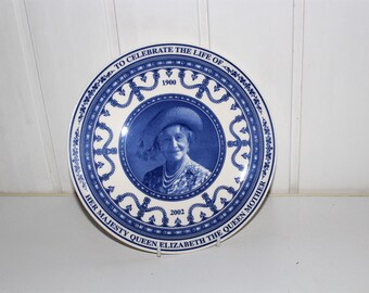 Prato vintage de cerâmica Wedgwood da Rainha Elizabeth II - Memorabilia Real, prato comemorativo para celebrar a vida da Rainha Mãe.