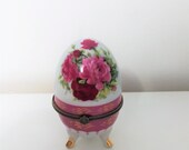 Egg-Shaped Porcelain Trinket Box, White with flower Motifs, black Edging German porcelain egg shape trinket box Jewelry Holder design JW
