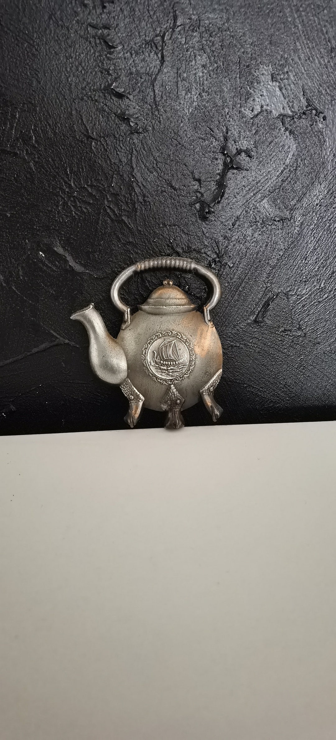 Norway Cast Pewter Teapot Shaped Key Rack, Wall Hook 3 Hooks
