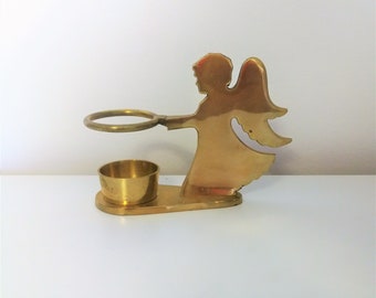 Vintage Solid Brass Candle Holder, Cherub Angel Shape Candlestick Holder, Scandinavian MCM
