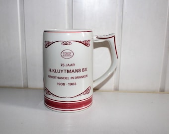 Vintage Holland Ceramic Beer Stein, Dutch Tankard , Red Delft Blue hand painted anniversary beer Mug