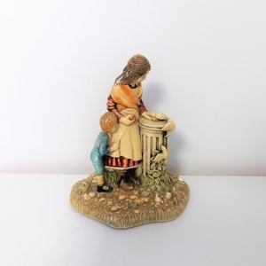Naturecraft Stonecraft Figur Vintage englisch handbemalt Steinzeug Figur &quot;Kleine Besucher&quot; #847 1970er Jahre Figur Mutter Kind