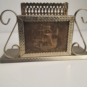 Porta tovaglioli in legno vintage e rame, portachiavi / posta, porta tovaglioli Barca vichinga Figura scandinava in rame tavolo in stile nordico.