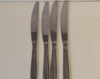 Set of 4 Vintage stainless steel Dinner Knives, USSR, Russia, metalware, kitchen home decor, cutlery, retro style 1960-1970, Christmas gift.