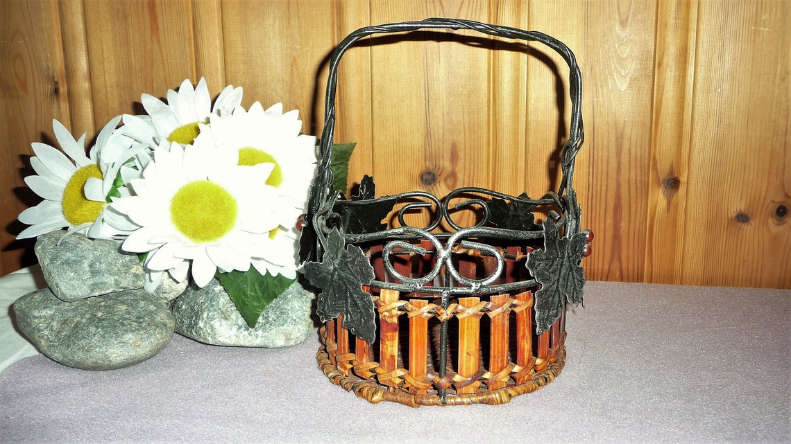 Vintage Wood & Metal Basket Wooden Cast Iron Basket Grape Etsy