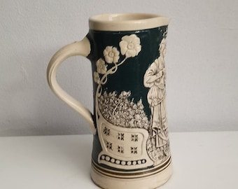 Vintage Antique Ceramic Beer Mug alemania stoneware beer stein - taza de cerveza. Patrimonio antiguo, regalo de navidad.