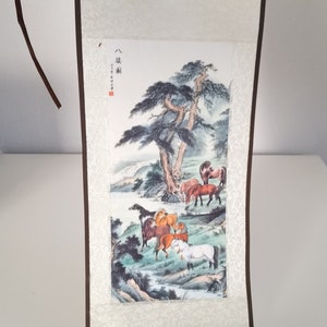 Vintage chinese or japanese painting on silk wall plaque, Japan Wall Hanging Japanese Art Wall Decor Art Print Paintings .