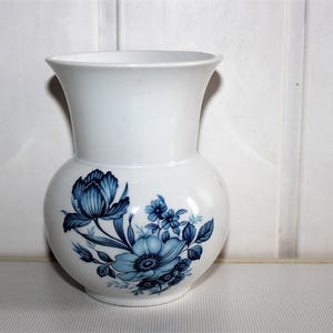 Vintage German Porcelain Vase, Reine Handarbeit Blue and white Floral Vase, Crown D. Mark