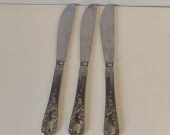 Set of 3 Vintage stainless steel Dinner Knives, USSR, Russia, metalware, kitchen home decor, cutlery, retro style 1960-1970, Christmas gift.