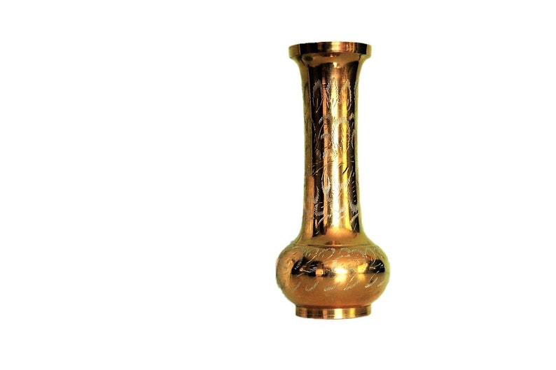 Vintage Brass Vase Made in India Engraved Brass Vase Etched Etsy