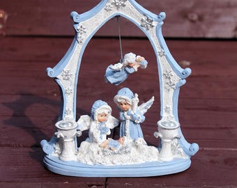 Vintage Christmas Nativity Set Candle Holder, Ceramic Stable Ceramic Figurines, Holy Land, Christmas Creche Manger Scene