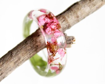 Pink Alyssum Flower Ring, Mothers Day Gift, Resin Ring, Flower Jewelry, Resin Jewelry, Real Dried Flowers Ring, Botanical Jewelry, Mom Gifts