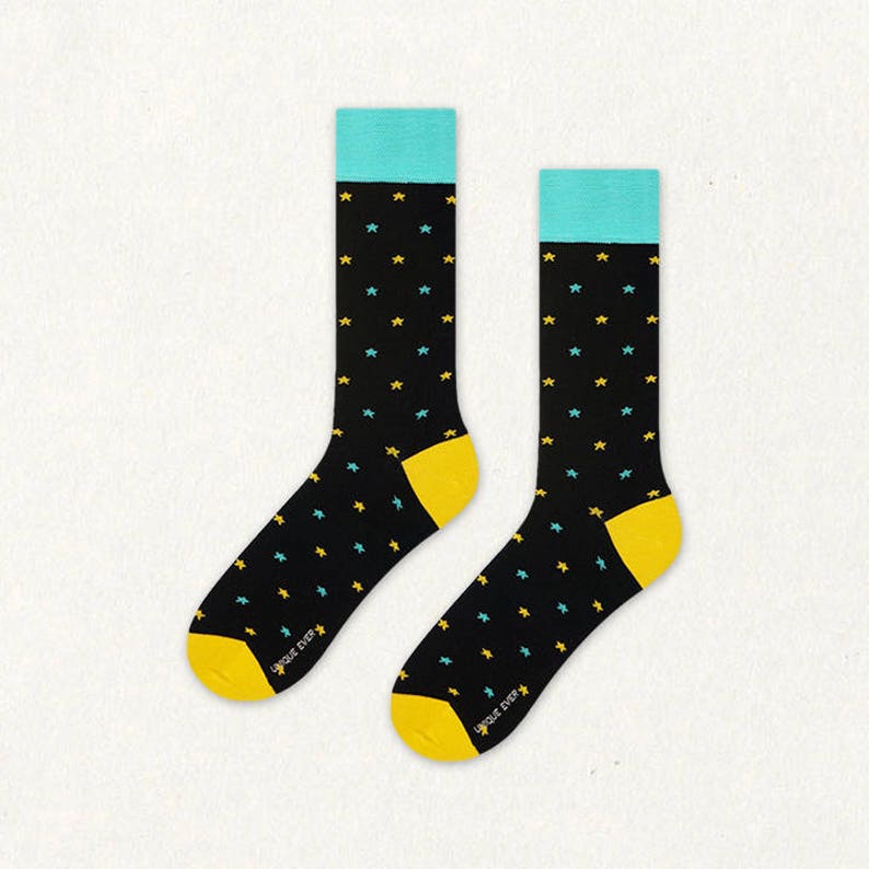 Dream Stars socks, mens dress socks, casual socks, cool socks, yellow socks, funny socks, patterned socks, colorful socks, wedding socks image 3