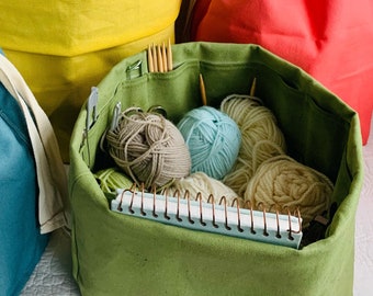 Natural Canvas Knitting Organizer, Vegan Knitting Bag, Dye-free